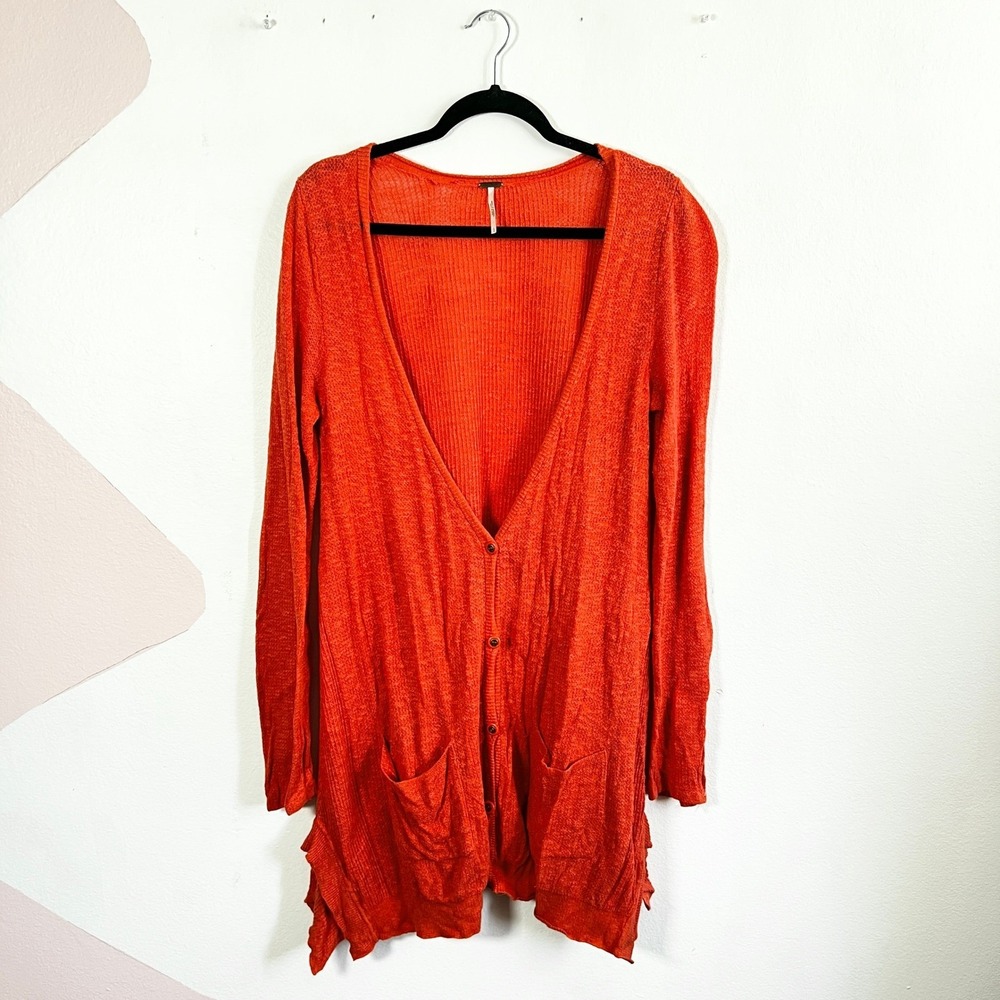 Free People Ribbed Knit Cardigan Orange Button Front Size Medium